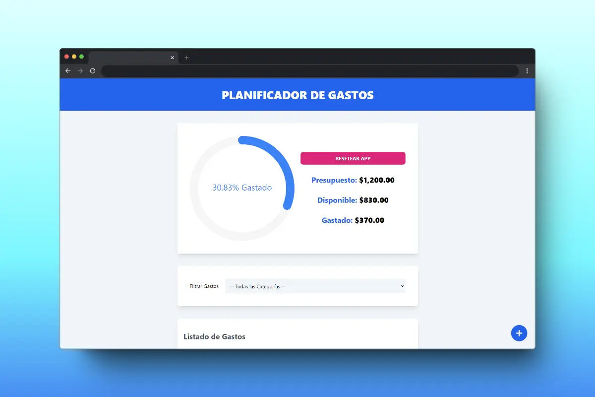 Captura de pantalla del proyecto Planificador de Gastos